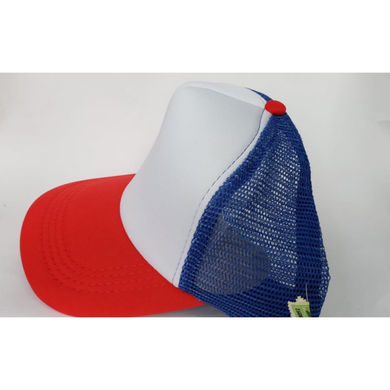 Gorra Trucker Combinada Azul Frente Blanco Visera Roja