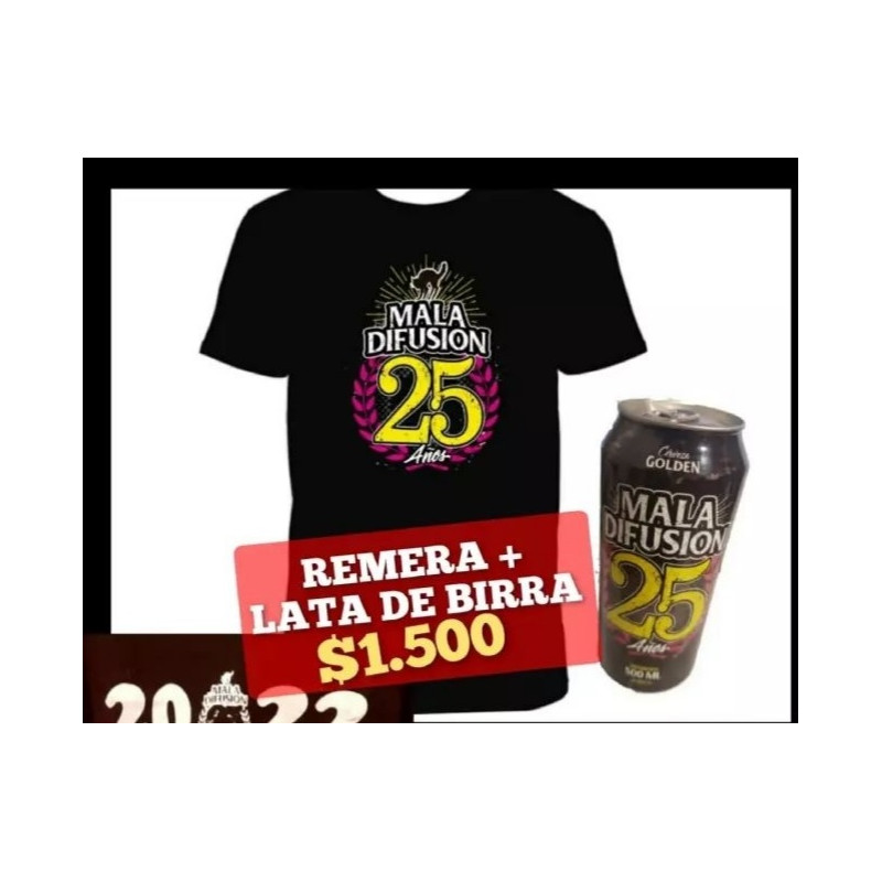 Mala Difusión - Remera 25 Años + Lata Cerveza