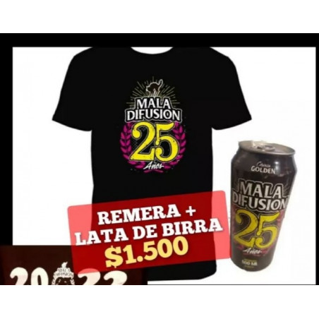 Mala Difusión - Remera 25 Años + Lata Cerveza