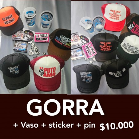 GORRA Evaristo La Polla records + calco +pin + vaso