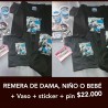 Remeras Evaristo  dama, niño o bebe + vaso + calco +pin