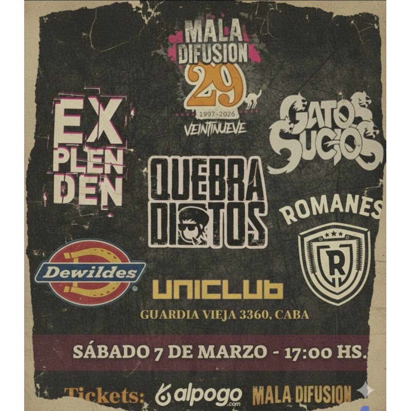 Quebraditos - Gatos Sucios - Explenden - Romanes - Dewildes   Uniclub  - 29 años de Mala Difusion